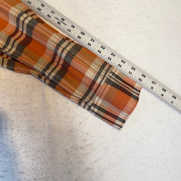 J. Crew Factory Button Down Shirt Summer Plaid XL Orange Long Sleeve Liteweight - Picture 9 of 10